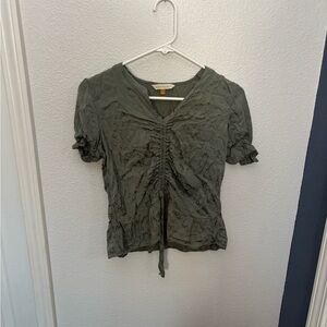 DownEast Olive Ruched Blouse